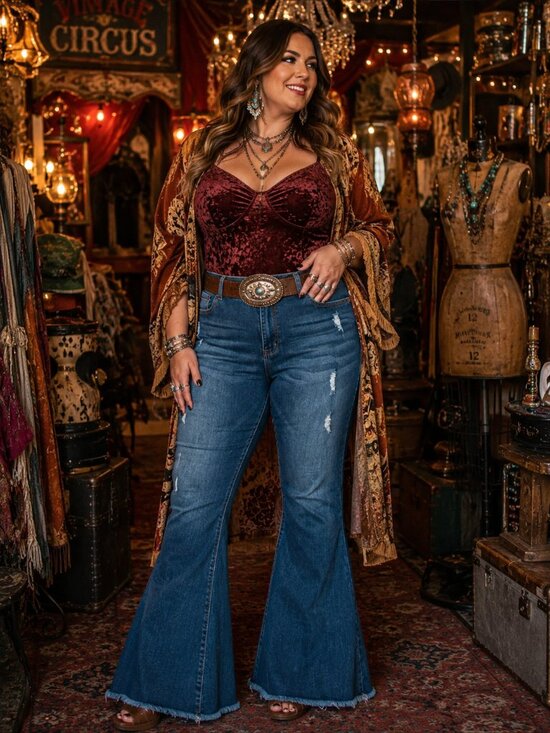 Lucky & Blessed Denim - Lucky & Blessed Dark Blue Denim Flare Maxi Jeans